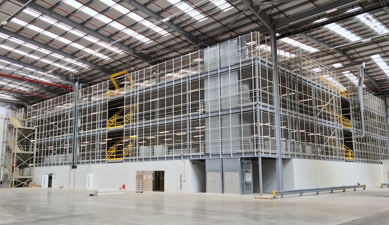 Mezzanine lift shaft under construction in distribution warehouse