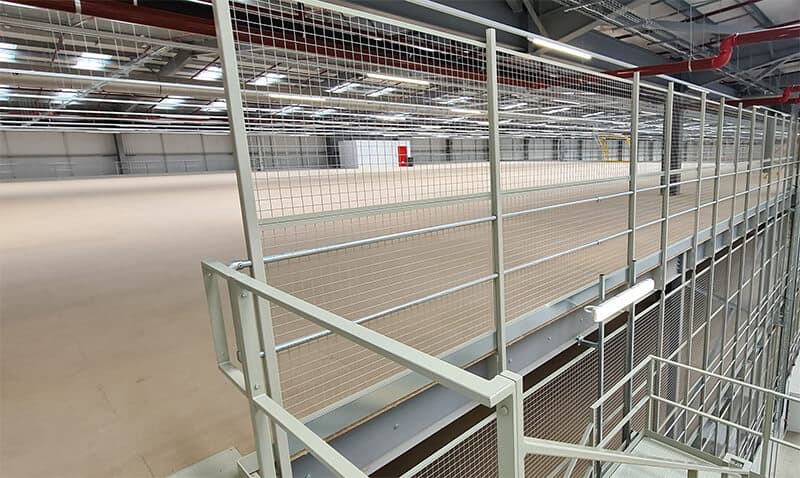 Safety handrails in warehouse